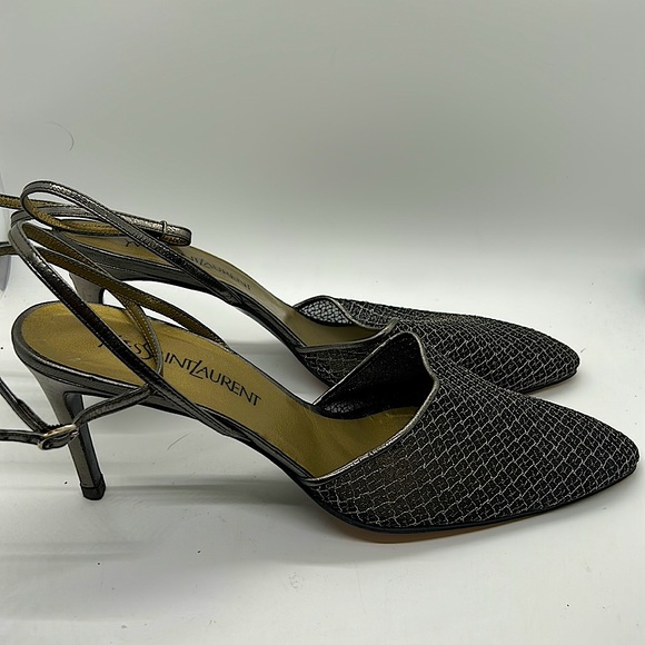 Yves Saint Laurent Auth Gray/Gold Strappy Stiletto Heel Shoes **Size 10** 🔥🔥 - Picture 4 of 10